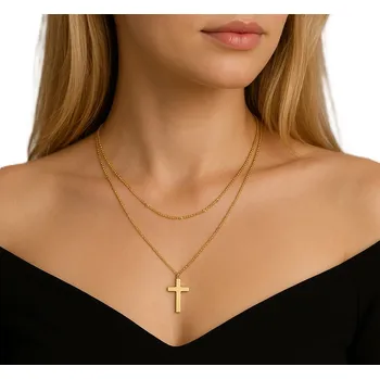 Náhrdelník Náhrdelník Dvojitý Křížek s Korálky Celebrita OCEL CHIRURGICKÁ