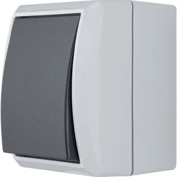 REV AquaForm, tlačítkový vypínač, vlhké místnosti IP44, povrchová montáž, šedý