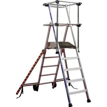 Žebřík Pojízdný skládací hliníkový plošinový žebřík s odkládací plochou, 5 stupňů