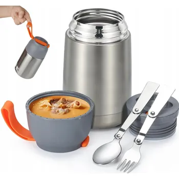 Termoska OBĚDOVÝ TERMOSKA NÁDOBA NA POLÉVKU JÍDLO TERMOIZOLAČNÍ 650ml S LŽÍCÍ VIDLIČKOU