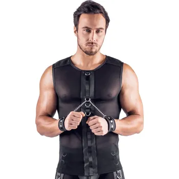 Svenjoyment Sleeveless Net Shirt with Handcuffs 2161990 Black Velikost XXL