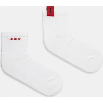 Bavlněné ponožky HUGO 2P SH WOVEN LABEL CC 2-pack 50531469 bílá 00X, vel. 43-46
