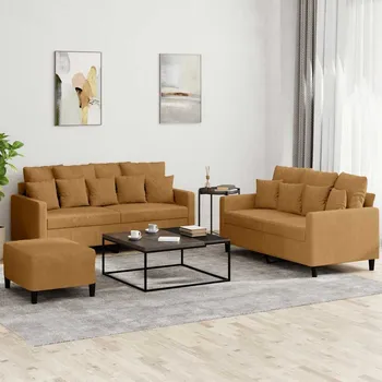 Pohovka 3dílná sedací souprava s poduškami hnědá samet Hnědá3201717