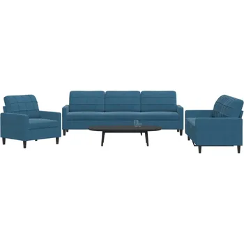 Pohovka 3dílná sedací souprava s poduškami modrá samet Modrá3278440
