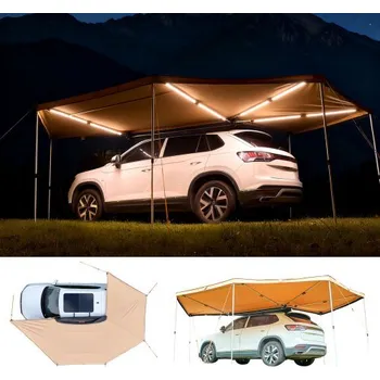 Stínicí technika Markýza VEVOR 270 stupňů s vestavěnými LED světly, 12,4 ㎡ markýza na straně řidiče, vodotěsná markýza s UV50+ zářením, volně stojící markýza pro auto do každého počasí, přístřešek pro kempování, SUV, nákladní automobily