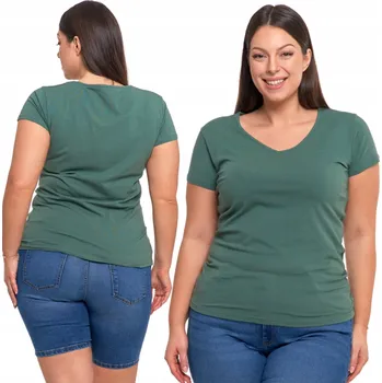 Dámské tričko Tričko Dámské tričko s krátkým rukávem Výstřih V Bavlněný Khaki MORAJ 4XL