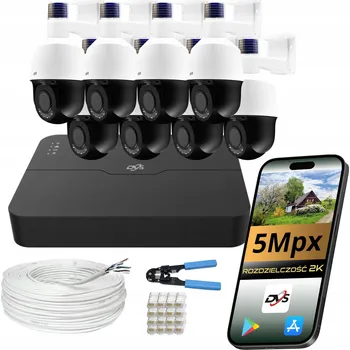 Bezpečnostní kamera Sada 8 otočných kamer pro monitorování domu 5Mpx IP PoE DVS SMART AI zoom