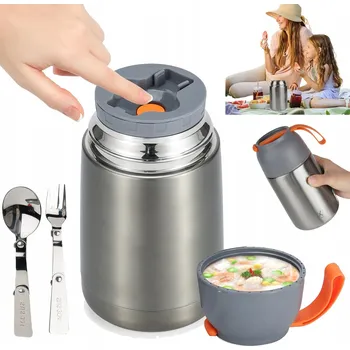 Termoska 650ML JÍDELNÍ TERMOSKA NEREZOVÁ OCEL S LŽIČKOU A VIDLIČKOU SE ŠIROKÝM OTVOREM
