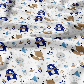 Bavlněné látky, metráž. Zvířátka Modrá na Bílém