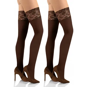 Dámské punčochy Sesto Senso 2 páry samodržících punčoch s krajkou 40 DEN 3XL/4XL Caffe