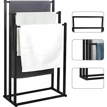 Věšák STOJAN NA RUČNÍKY DO KOUPELNY VĚŠÁK LOFT ČERNÝ KOVOVÝ 3 ÚROVNĚ