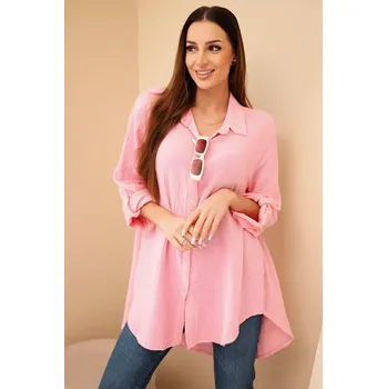 Dámská košile Kesi Włoski Bavlněná mušelínová košile Plus Size bonbónově růžová Kesi Włoski růžová 3262608