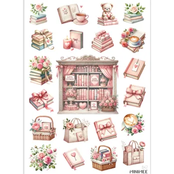 Dětské zboží MINIMEE Papírové samolepky v aršíku A5 Srdce v knihách