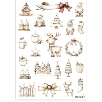 Dětské zboží MINIMEE Papírové samolepky v aršíku A5 Scandi Vánoce II.