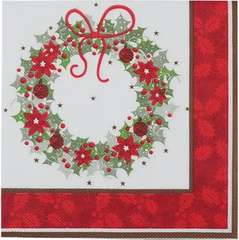 Stolování HW Logistic s.r.o. Vánoční ubrousky 3vrstvé 33 x 33 cm 20 ks věnec
