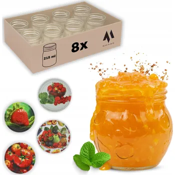 Sklenice 8x SKLENĚNÁ ZAVAŘOVACÍ SKLENICE SKLENICE NA ZAVAŘENINY DŽEM MED POVIDLA 215ml + VÍČKA