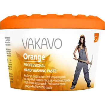 Koupelová kosmetika VAKAVO Orange profi mycí pasta na ruce 600 g (Mycí pasta s vyváženým obsahem přírodního abraziva a mletého vápence. Je určena k mytí silně znečištěných rukou.)