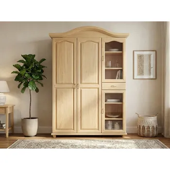 Šatní skříň Prosklená šatní skříň Ludvík 4D1S pološatní se šuplaty - masiv borovice