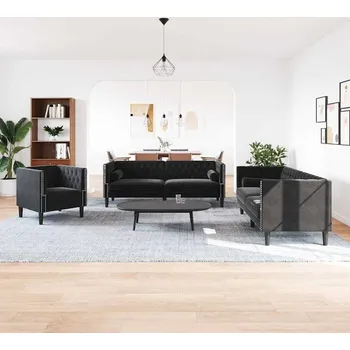 Sedací souprava vidaXL Pohovka do obývacího pokoje 3 pcs Černá 194 x 74,5 x 70,5 cm [3385869]