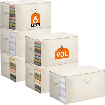 Úložný box Úložný pytel na přikrývky Lifewit 90L s rukojeťmi, úložný box s víkem, nádoba na oblečení s