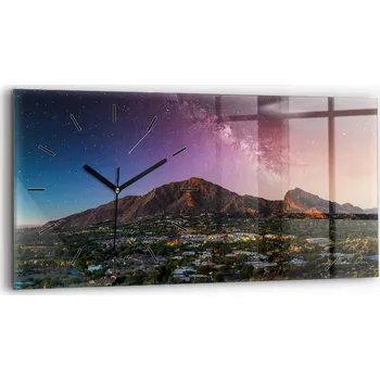Hodiny Moderní skleněné nástěnné hodiny s potiskem 60 cm x 30 cm Horská krajina