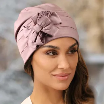 Čepice KRUMLOVANKA Dámská bavlněná čepice s mašlí W-0670/540 světle starorůžová