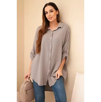 Dámská košile Kesi Włoski Bavlněná mušelínová košile Plus Size fango Kesi Włoski hnědá 3277511