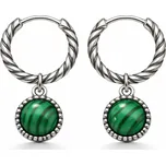 Stříbrné náušnice s přírodním malachitem – kruhy Plér
