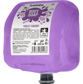 Mýdlo ISOLDA Violet energy body soap 650 ml, TEAM (​Díky tenzidu na bázi slunečnicového oleje, zanechává mýdlo pokožku hebkou, vyhlazuje ji a navrací její přirozenou rovnováhu.)