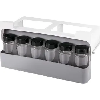 Výsuvný stojan na koření s 6 dózami/nádobami na koření, není nutné vrtat, samolepicí, zavěšuje se