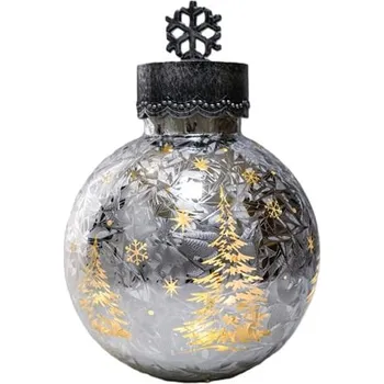 Vánoční dekorace Skleněná LED maxi vánoční koule 25 cm stříbrná