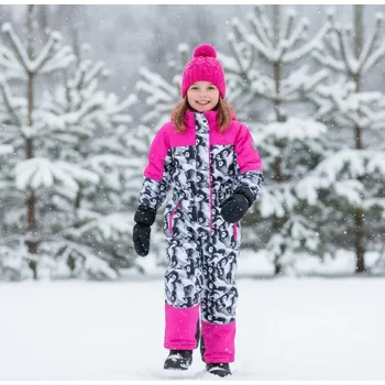 dívčí zimní kombinéza ECHT HA016 Tučňák/ růžová 116/122