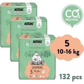 jednorázová plena Muumi Baby 5 Maxi+ 10–16 kg, 132ks, měsíční balení eko plen