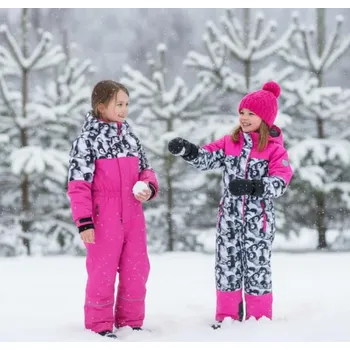 dívčí zimní kombinéza ECHT DÍVČÍ ZIMNÍ KOMBINÉZY HA016 TUČŇÁK/ RŮŽOVÁ 122/128