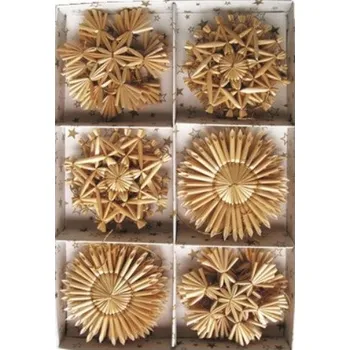 Vánoční ozdoba Slaměné ozdoby přírodní v krabičce vločky 24 ks