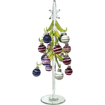 Vánoční dekorace Skleněný vánoční stromek s barevnými kuličkami 30 cm