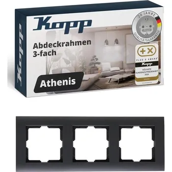 Krycí rámeček Kopp ATHENIS 3násobný v antracitové barvě - 8,6 x 22,8 cm - Rám pro zásuvky a