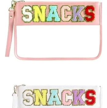 Sada 2 kusů, žinylková taška s písmeny, toaletní taška, průhledná, PVC kosmetická taška, pouzdro na