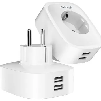 GHome Smart Socket s USB 16A, 2 Pack Alexa Socket měří spotřebu energie, WiFi Socket funguje s
