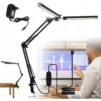 Lampička LED LAMPIČKA NA STŮL DVOJITÁ KRESLÍŘSKÁ LAMPA NA PSACÍ STŮL S REGULACÍ 24W