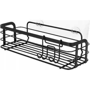 Drátěná police Kovová černá polička do sprchy, nalepovací, 29,5 x 10,5 x 8 cm