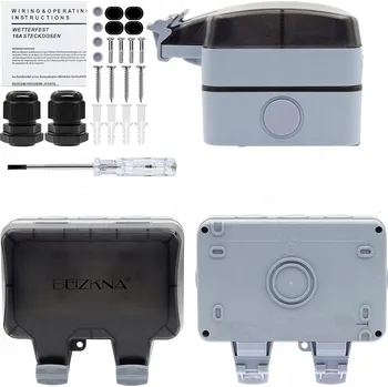 Elektrická zásuvka DVOJITÁ VENKOVNÍ VODOTĚSNÁ ZÁSUVKA ZAHRADNÍ S VYPÍNAČEM IP66