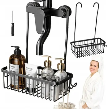 Drátěná police KOUPELNOVÁ POLIČKA ZÁVĚSNÁ DO SPRCHY ORGANIZÉR NA KOSMETIKU ČERNÁ
