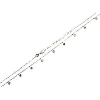 Náhrdelník Stříbrný náhrdelník s barevnými kamínky, 38-43 cm, rhodiovaný, Ag 925