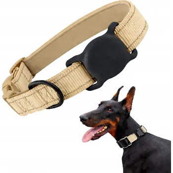 Obojek pro psa Obojek pro psa s držákem AirTag, béžový, velikost XS, reflexní, neoprenový