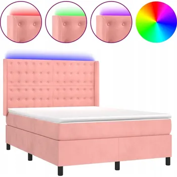 Postel Kontinentální postel s matrací, LED osvětlením, růžová, 193 x 147 x 118/128 cm