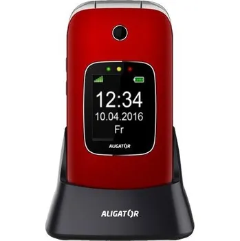 Mobilní telefon Aligator V650 Senior, červeno-stříbrný + nabíjecí stojánek.