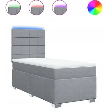 Postel Kontinentální postel 190x90 cm světle šedá s LED osvětlením a matrací