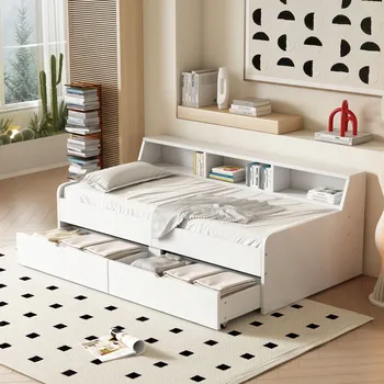 Postel Jednolůžková dřevěná postel Arhatreya 90x200 cm bílá