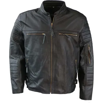 Moto bunda GENUINE bunda pánská kožená 001 moto biker nadměrná velikost černá 6XL